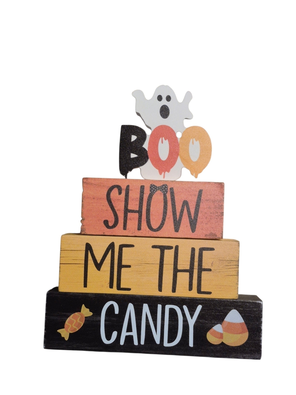 Halloween 'Show Me The Candy' Stacked Wood Sign - Brand New 4 Piece Set